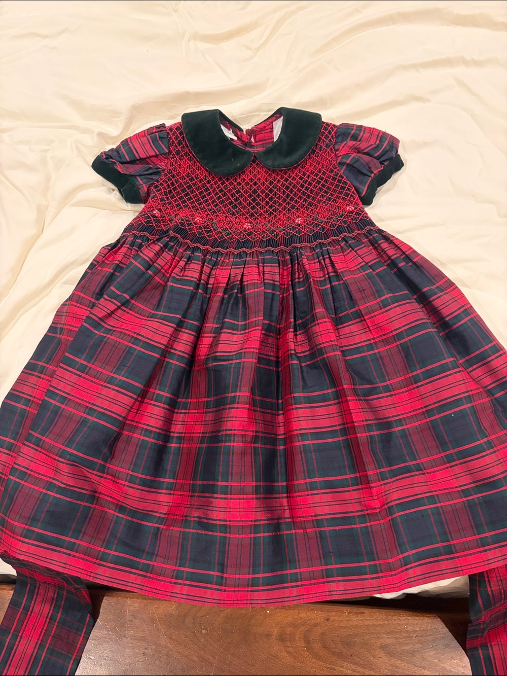 Red and Navy Plaid Smocked Peter Pan Collar Dress for Girls